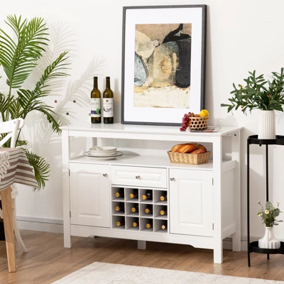 Costway Storage Buffet Sideboard Table Kitchen Sever Cabinet Wine Rack White 3 Costway Storage Buffet Sideboard Table Kitchen Sever Cabinet Wine Rack White