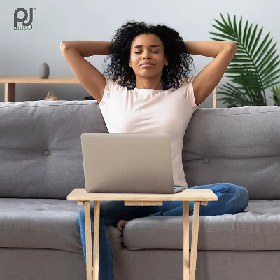 PJ Wood Rectangle Folding Portable TV Snack Serving Tray Table, Solid Wood Construction With Natural Finish, 2 Piece Set 3 PJ Wood Rectangle Folding Portable TV Snack Serving Tray Table, Solid Wood Construction With Natural Finish, 2 Piece Set