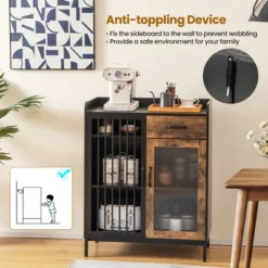 Costway Kitchen Sideboard Buffet Bar Cabinet Accent Cupboard With Metal Glass Door & Drawer -Furniture Shop GUEST 86458be7 b121 4595 aebf f867660bdea2