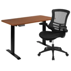 Flash Furniture 48"W X 24"D Electric Height Adjustable Standing Desk With Mesh Swivel Ergonomic Task Office Chair -Furniture Shop GUEST 898ef723 af00 4e09 91ff a48a56a8c6e4