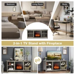 Costway 58'' 2-Tier Fireplace TV Stand W/18'' Electric Fireplace Up To 65'' Grey 14 Costway 58'' 2-Tier Fireplace TV Stand W/18'' Electric Fireplace Up To 65'' Grey -Furniture Shop GUEST 89a7878c 9741 47fb b418 c33177362478