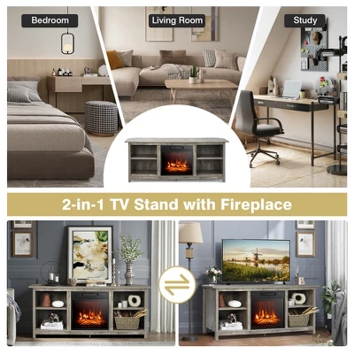 Costway 58'' 2-Tier Fireplace TV Stand W/18'' Electric Fireplace Up To 65'' Grey 6 Costway 58'' 2-Tier Fireplace TV Stand W/18'' Electric Fireplace Up To 65'' Grey - Image 4