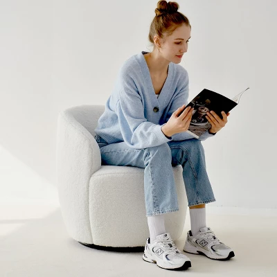 Bella Swivel Barrel Chair,2 Size Soft Touch Upholstered White Teddy Swivel Chair, Armrest 360° Swivel Nursery Chair-Maison Boucle 10 Bella Swivel Barrel Chair,2 Size Soft Touch Upholstered White Teddy Swivel Chair, Armrest 360° Swivel Nursery Chair-Maison Boucle - Image 8