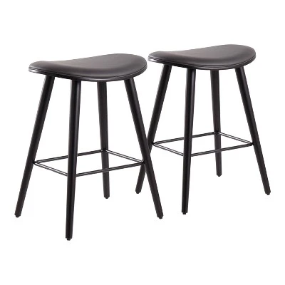 Set Of 2 26" Saddle Counter Height Barstools With Faux Leather - LumiSource 14 Set Of 2 26" Saddle Counter Height Barstools With Faux Leather - LumiSource - Image 12