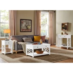 Arcadia Acacia Wood Round Wedge Tables White - Alaterre Furniture
