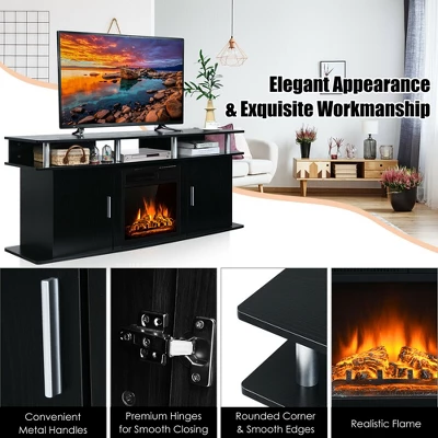 Costway 63'' Fireplace TV Stand W/18'' 1500W Electric Fireplace Up To 70'' Black 11 Costway 63'' Fireplace TV Stand W/18'' 1500W Electric Fireplace Up To 70'' Black - Image 9