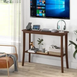 Costway 2-tier Console Entryway Table Wooden Sofa Behind Couch Table 38'' X 14'' X 30'' 14 Costway 2-tier Console Entryway Table Wooden Sofa Behind Couch Table 38'' X 14'' X 30'' -Furniture Shop GUEST 8ebee390 2c96 455f 82bd 8b58332091d1