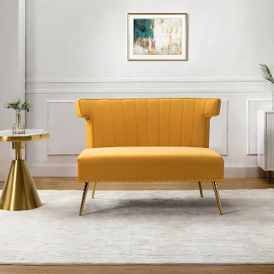 Cadmus 46" Modern Velvet Armless Loveseat With Channel-tufted Wingback For Living Room And Drawing Room| KARAT HOME 17 Cadmus 46" Modern Velvet Armless Loveseat With Channel-tufted Wingback For Living Room And Drawing Room| KARAT HOME - Image 15