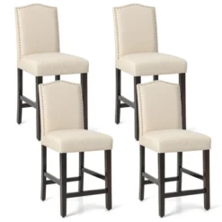 Costway Set Of 4 Upholstered Bar Stools 25'' Bar Height Chairs With Rubber Wood Legs Beige -Furniture Shop GUEST 8f2adf98 fcb1 45fb 979e 791118358d0a