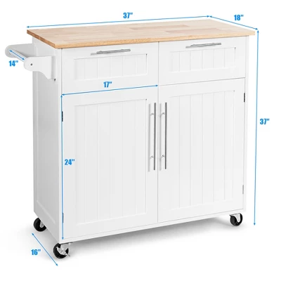 Costway Rolling Kitchen Cart Island Heavy Duty Storage Trolley Cabinet Utility White 4 Costway Rolling Kitchen Cart Island Heavy Duty Storage Trolley Cabinet Utility White - Image 2