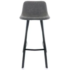 Elama Faux Leather Bar Stool In Gray With Black Legs