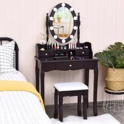 Costway Makeup Vanity Dressing Table 10 Dimmable Bulbs WhiteBlackBrown -Furniture Shop GUEST 91b282e5 ad84 42c4 9b5f c97fa8d7bfc7