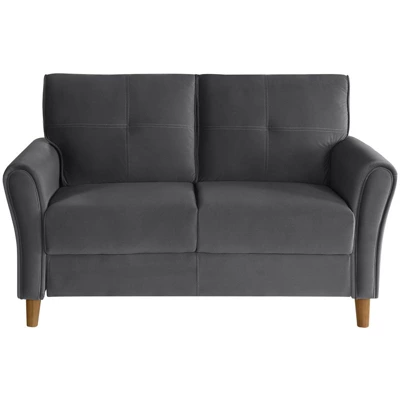 Dunleith Modern Contemporary Velvet Tufted Loveseat In Gray And Walnut - Lexicon 3 Dunleith Modern Contemporary Velvet Tufted Loveseat In Gray And Walnut - Lexicon