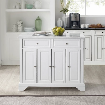 Avery Kitchen Island/Cart Distressed White/White Marble - Crosley 4 Avery Kitchen Island/Cart Distressed White/White Marble - Crosley - Image 2