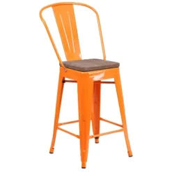 Flash Furniture 24" High Metal Counter Height Stool With Back And Wood Seat -Furniture Shop GUEST 92eddb3c 807a 446a 9915 1863461716ef