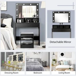 Costway Vanity Table Set With Lighted Mirror 8 LED Bulbs Large Drawer Cushion Stool 17 Costway Vanity Table Set With Lighted Mirror 8 LED Bulbs Large Drawer Cushion Stool -Furniture Shop GUEST 938e0203 06cb 4b01 a2b6 e275873d4f4d