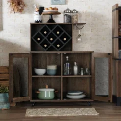 Morse Farmhouse Mobile Wine Cabinet Reclaimed Oak - HOMES: Inside + Out