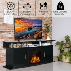 Costway 63'' Fireplace TV Stand W/18'' 1500W Electric Fireplace Up To 70'' Black 14 Costway 63'' Fireplace TV Stand W/18'' 1500W Electric Fireplace Up To 70'' Black -Furniture Shop GUEST 95a02196 d695 44d7 acf1 f833b14fbd06