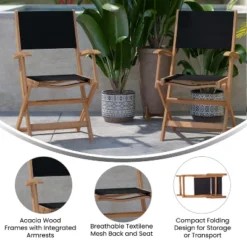 Merrick Lane Set Of 2 Indoor/Outdoor Acacia Wood Folding Patio Bistro Armchairs With Black Textilene Mesh Back And Seat, Natural -Furniture Shop GUEST 96c5632b 3cf7 4443 903a ed2bcd35b6d5