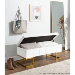 41" Midas Glam Storage Bench Steel/Velvet Gold/White - LumiSource -Furniture Shop GUEST 9b1c2471 9f27 4762 9555 ef95c9436bbc
