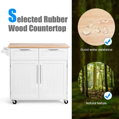 Costway Rolling Kitchen Cart Island Heavy Duty Storage Trolley Cabinet Utility White 8 Costway Rolling Kitchen Cart Island Heavy Duty Storage Trolley Cabinet Utility White - Image 6