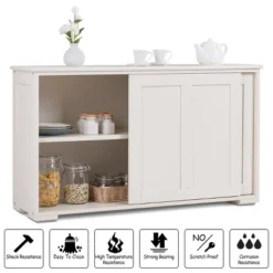 Costway Kitchen Storage Cabinet Sideboard Buffet Cupboard Wood Sliding Door Pantry White -Furniture Shop GUEST 9c2bf948 adb7 4ddc a82a 09db7b549e8a