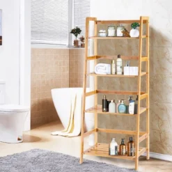 Costway Multifunctional 4 Shelf Bamboo Bookcase Ladder Plant Flower Stand Rack Storage -Furniture Shop GUEST 9d08403a c0f6 46bc ab1a 49df1d2596e6