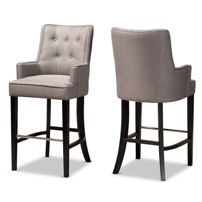 2pc Aldon Upholstered And Wood Bar Stool Set - Baxton Studio 11 2pc Aldon Upholstered And Wood Bar Stool Set - Baxton Studio - Image 9
