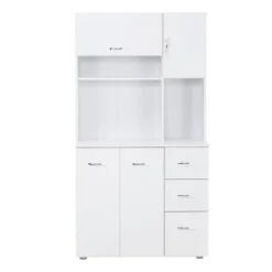 HOMCOM 66" Buffet With Hutch, Freestanding Kitchen Pantry With 2 Large Cabinets, 1 Pull Up Cabinet, 3 Drawers & Wide Countertop, White 9 HOMCOM 66" Buffet With Hutch, Freestanding Kitchen Pantry With 2 Large Cabinets, 1 Pull Up Cabinet, 3 Drawers & Wide Countertop, White -Furniture Shop GUEST 9e426c46 732f 4b67 bba6 186c89a8e29e