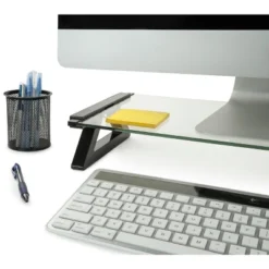 Mount-It! USB Monitor Stand And Laptop Stand | Glass Desk Riser With 3 USB Hub Ports | 20 Lbs. Weight Capacity