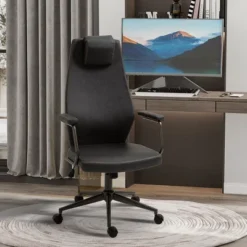 Vinsetto High-Back Executive Office Chair, Ergonomic Leather Computer Desk Chair With Adjustable Height, Headrest And 360 Swivel Wheels, Deep Gray