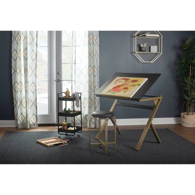 2pc Stellar Drawing Table With 36" Adjustable Top With Stool Set Black/Gold - Studio Designs 17 2pc Stellar Drawing Table With 36" Adjustable Top With Stool Set Black/Gold - Studio Designs - Image 15