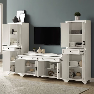 3pc Tara Entertainment Set With Closed Storage Distressed White - Crosley 5 3pc Tara Entertainment Set With Closed Storage Distressed White - Crosley - Image 3