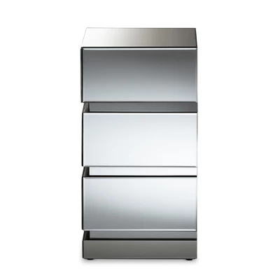 Sabrina Hollywood Regency Glamour Style Mirrored 3 - Drawer Nightstand - Baxton Studio 5 Sabrina Hollywood Regency Glamour Style Mirrored 3 - Drawer Nightstand - Baxton Studio - Image 3