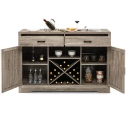 Costway Kitchen Storage Buffet Cabinet Farmhouse Wooden Sideboard W/2 Drawer & Wine Rack -Furniture Shop GUEST a245983b 8696 4921 82f0 3acc643a0216