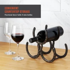 Foster & Rye Horseshoe Countertop Metal Wine Rack, Cast Iron Wine Bottle Holder, Holds 3 Standard Wine Bottles, 10" X 5.5" X 8.5" -Furniture Shop GUEST a2820cc8 b5e6 44f5 b756 c3b7f8c0b2dc