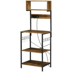 HOMCOM Kitchen Baker's Rack With Power Outlet, USB Charger, Microwave Stand, Coffee Bar With Adjustable Shelves, 5 Hooks, Rustic Brown -Furniture Shop GUEST a2da96e7 fdd3 4a80 afe5 21878c0dfc30