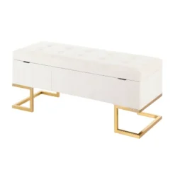 41" Midas Glam Storage Bench Steel/Velvet Gold/White - LumiSource -Furniture Shop GUEST a51867b9 d324 4166 b5d9 d50078d260ca