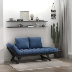 HOMCOM Single Person 3 Position Convertible Chaise Lounger Sofa Bed With 2 Large Pillows And Oak Frame