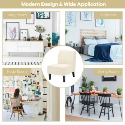 Costway Modern Armless Accent Chair Fabric Single Sofa WithRubber Wood Legs Beige/Gray -Furniture Shop GUEST a5d1697e 7c76 4a9d b375 46735a608d16