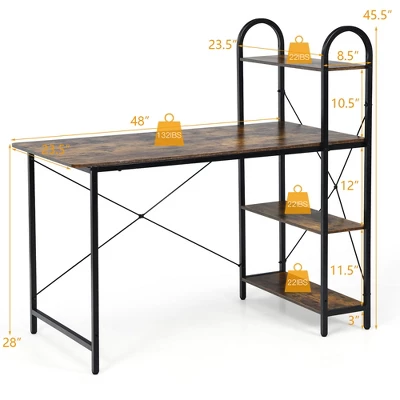 Costway 48'' Reversible Computer Desk Writing Table Workstation W/ Storage Shelf BlackBrown 5 Costway 48'' Reversible Computer Desk Writing Table Workstation W/ Storage Shelf BlackBrown - Image 3