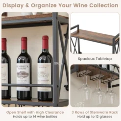 Costway Wall Mounted Wine Rack Industrial 2-Tier Wood Shelf With 3 Stem Glass Holders -Furniture Shop GUEST a7be08ac 006d 415d 9fdb a47bdbfd8d6e