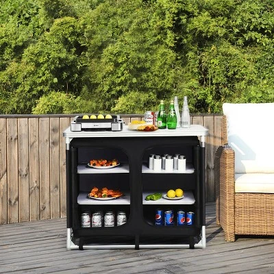 Costway Portable BBQ Aluminum Camping Table Kitchen Cook Station W/ Storage Organizer 3 Costway Portable BBQ Aluminum Camping Table Kitchen Cook Station W/ Storage Organizer