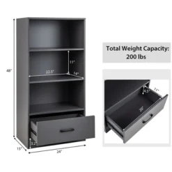 Costway 4-Tier Bookcase 48'' Display Bookshelf Storage Organizer With Shelves & Drawer Grey/White/Natural -Furniture Shop GUEST a88ce43e 6bc6 481b b9ff 0eef8210afc2