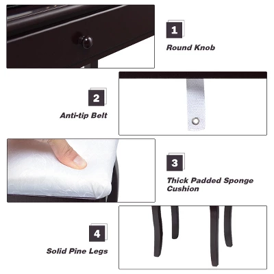 Costway Vanity Table 10 Dimmable Bulbs Makeup Desk WhiteBlackBrown 8 Costway Vanity Table 10 Dimmable Bulbs Makeup Desk WhiteBlackBrown - Image 6