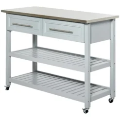 HOMCOM Kitchen Island With Stainless Steel Top, Traditional Kitchen Island With Storage, 2-Tier Open Shelves, Drawers, Light Gray 9 HOMCOM Kitchen Island With Stainless Steel Top, Traditional Kitchen Island With Storage, 2-Tier Open Shelves, Drawers, Light Gray -Furniture Shop GUEST a9f97f67 bbf9 42df 9897 49ce2b2cf3d2