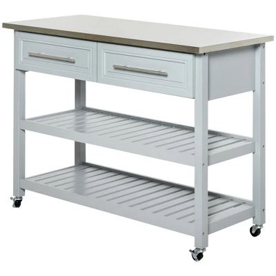 HOMCOM Kitchen Island With Stainless Steel Top, Traditional Kitchen Island With Storage, 2-Tier Open Shelves, Drawers, Light Gray 5 HOMCOM Kitchen Island With Stainless Steel Top, Traditional Kitchen Island With Storage, 2-Tier Open Shelves, Drawers, Light Gray - Image 3