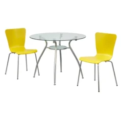 3pc Itza Round Glass Top And Chrome Base Dining Set - Buylateral -Furniture Shop GUEST aa0a19a0 cc3e 4407 baef 87707d01a68d