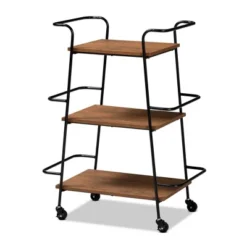 Small Bernard Rustic Industrial Metal And Wood 3 Tier Mobile Wine Bar Cart Black/Walnut - Baxton Studio -Furniture Shop GUEST aad8ced7 2eef 48ae 8fd5 fe2d0c700e29
