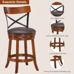 Costway Set Of 4 Bar Stools Swivel 25'' Dining Bar Chairs With Rubber Wood Legs -Furniture Shop GUEST ab4974c8 dfd6 44b6 87b7 371994fbee6d